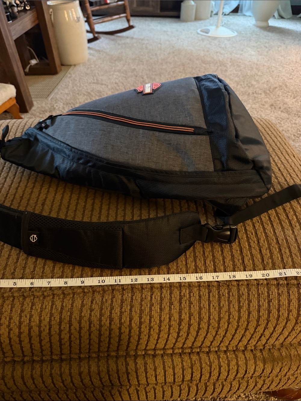 Harley-Davidson Gray Sling Backpack with Orange Trim - Picture 2 of 9
